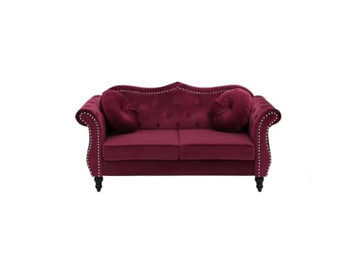 Image of Classic 3+2= 5 Seater Sofa Set Luxury Chesterfield Modern Fahionalable Sleeper Sofa for Living Room, Dining Room, (3+2 Burgundy Beige)