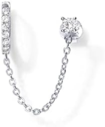 PAVOI 14K Gold Chain Earrings for Women | Double Piercing Dangle Chain Huggie Hoop Earrings | Cubic Zirconia Pearl Stud Earrings for Women