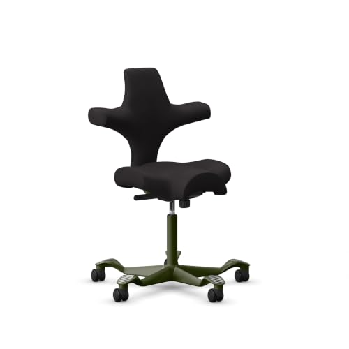 Image of HAG Capisco Sit to Stand Chair-Moss Green Frame-Upholstered Black Onyx Vinyl