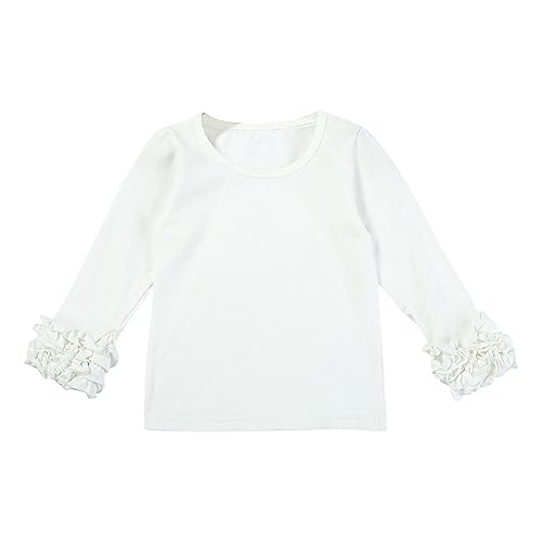 Ruffles Long Sleeve Crewneck T-Shirts for Little Girls Solid Color Basic Blouse Tee Tops Toddler Girl Girl Long Sleeve