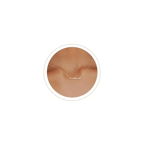 Moodear Dainty Small Mama Necklaces for Women - 18K Gold Plated Mom Chain Pendant Necklace for New Mom Gifts Christmas Birthday