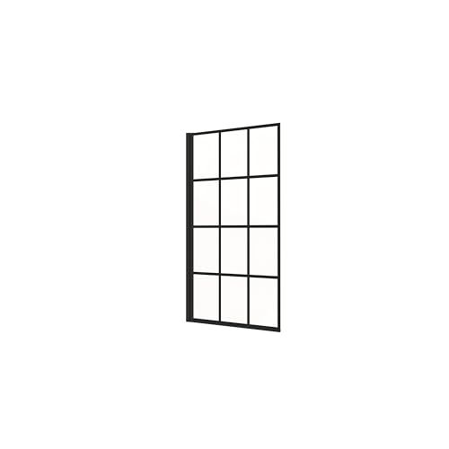 AICA Mampara de Bañera Serigrafiada de celosía cuadrada con Perfil Negro Mate Abatible 1 Hoja Cristal Templado 6mm Tamaño:(780-800) x1400mm