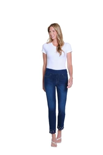 SLIM-SATION Women's Four-Pocket Pull-on Jean Ankle Pant with Hem Embellishment