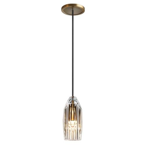 Lampe suspendue en cristal moderne cylindrique et laiton pour chevet