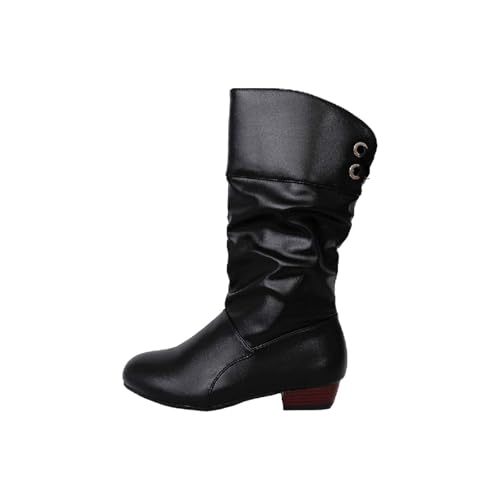 Genérico Botas Con Borreguito Mujer Botines Forrados Mujer Women's Wide Embroidered Mid Calf Boots Women's Chunky Heel Mid Calf Boots Women's Boots Botas de Mujer de Invierno Botas Para La (Black, 38)
