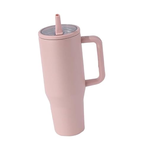 Image of 1200ML Stainless Steel Tumbler with Handle & Flip Straw | Leak Resistant, Insulated Water Bottle with Rubber Base | Travel, Gym & Car Cup Holder Friendly (Peach)