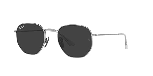 Ray-Ban RB8148 Hexagonal Titanium Sunglasses, Silver/Polarized Black, 54 mm2