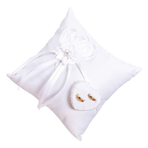 Unomor 1pc Floral Bearer Cushion Wedding Pillow Heart Shape for Ceremony and Engagement Decor