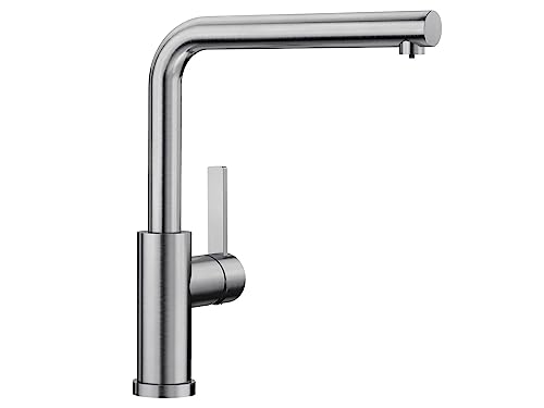 BLANCO 526181 Lanora-F Steel Kitchen Sink tap (Low Pressure) with a Fixed spout steel-526181, Brushed Stainless Steel, Vorfenster-Armatur Niederdruck