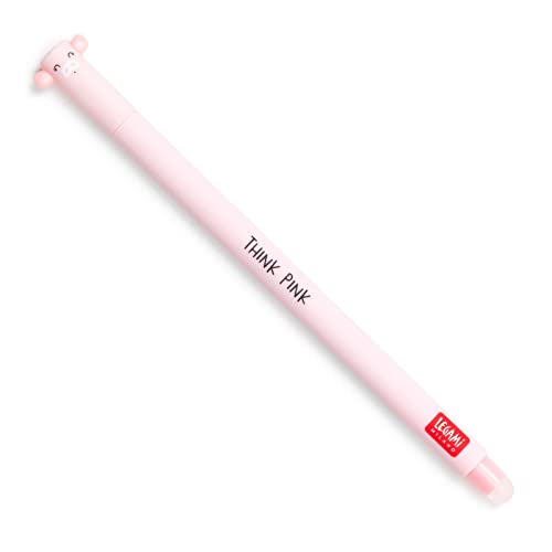 Legami Bolígrafo de gel borrable, esfera en un extremo para borrar la tinta sin estropear la hoja, tinta rosa termosensible, punta de 0,7 mm de diámetro, tema de cerdito.