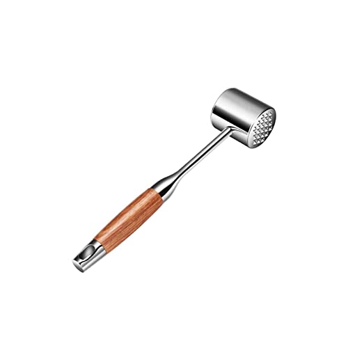 Martillo de alimentos para ablandar carne, martillo de acero inoxidable, martillo de carne pesado de doble cara con mango de madera