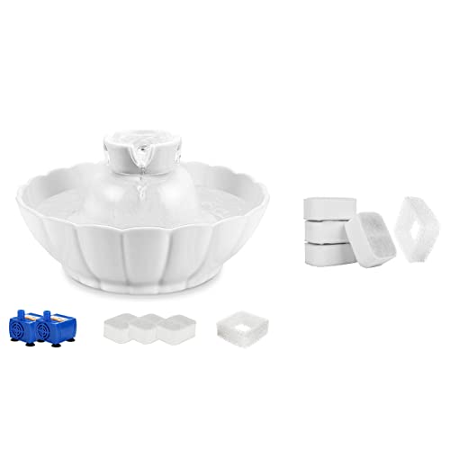 iPettie Tritone Ceramic Fountain & 4+1 Pack Replacement Filters Bundle