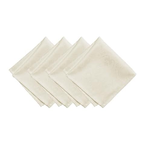 Elrene Ivory Damask Fabric Napkins Set Cover
