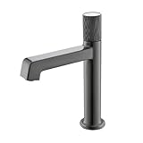 ZYCDP Wasserhahn Bad Einhebelmischer Waschbeckenarmatur Messing mit Rund Griff Warm Kalt Pistolengrau
