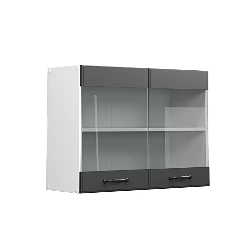 Vicco Küchenglasschrank R-Line, Glashängeschrank, Anthrazit Landhaus/Weiß, 80 cm