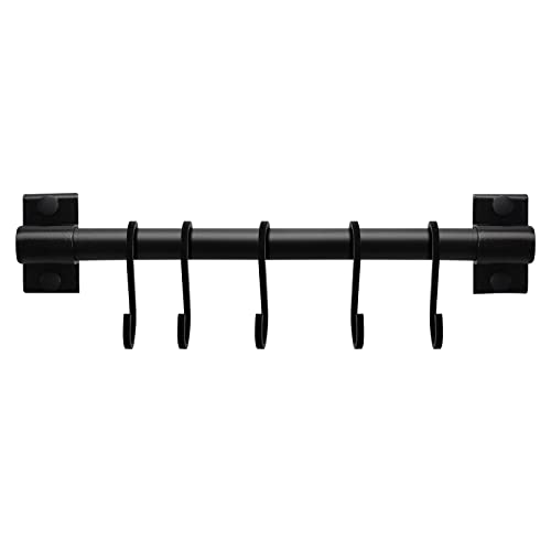 FuninCrea Barre à crochets de cuisine, rail de cuisine en aluminium 30 cm avec 5 crochets mobiles, barre de fixation murale pour organisateur d'ustensiles de...