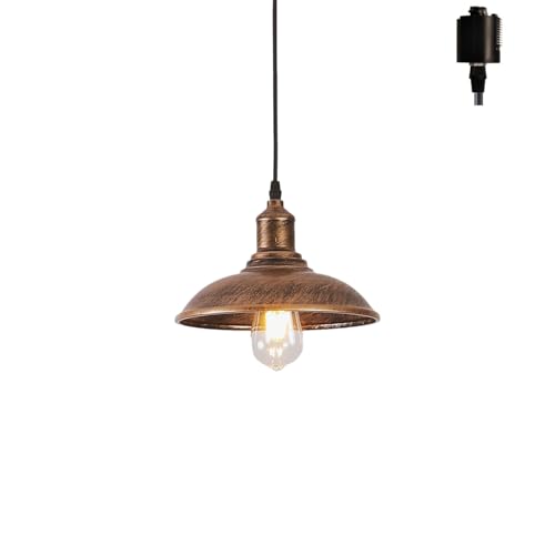 ペンダントライト アンティークレトロ 1灯 ダイニングライト おしゃれ 吊り下げ照明 ダクトレール式 インテリア照明 E26 / E27口金 北欧 居間 食卓 玄関 キッチン レストラン 電球別売り (赤銅 ダクトレール)