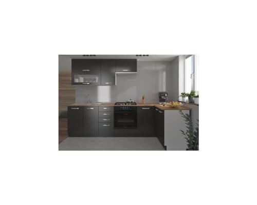 LASSEN Cuisine complete dangle 240x165 cm avec plan de travail - Gris Matera