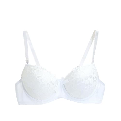 HAOLEI Womens Lace Minimiser Bras Full Support Non Wired Wireless Everyday T Shirt Bra Seamless Plunge Comfort Ladies Balcony Balconette Bra White