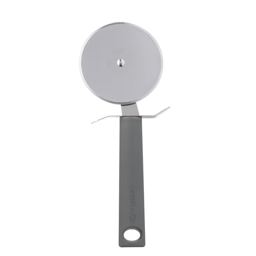 Image of Viners Soft Grip 8cm Pizza Cutter | Stainless Steel Pizza Wheel with Sharp Cutting Blade, Soft-Touch Handle, Hanging Loop & Dishwasher Safe Design | Grey & Silver Kitchen Gadget