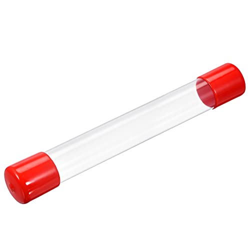 Image of PATIKIL Clear Rigid Tube Round Plastic Tubing with Red Rubber Caps Polycarbonate Water Pipe, 305mm / 12 Inch Length, 26mmx28mm /1.02 inchx1.1 inch, 1 Set