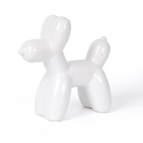 Notakia Large White Cute Ceramics Balloon Dog Statue Crafts Living Room Desktop Decorations,Handmade Modern Small Ceramic Animal Statue Ornament Home