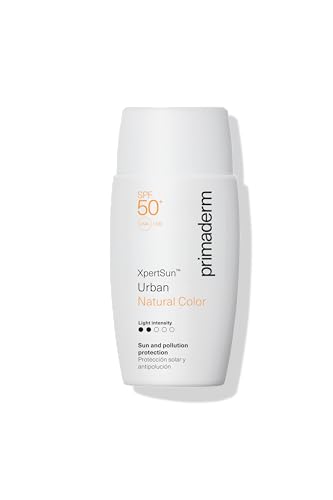 PRIMADERM XPERTSUN URBAN Natural Color Light SPF50 | Protetor solar facial diário com cor leve, emulsão ultra-leve Oil-Free com pigmentos unificadores, proteção UVA/UVB, IR e solução