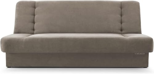 E-MEUBLES Canapé Convertible 3 Places avec Coffre – Clic-Clac avec Rangement | Banquette Lit BZ 2 Places – Sofa Bed en Tissu – Cyprus (Beige)