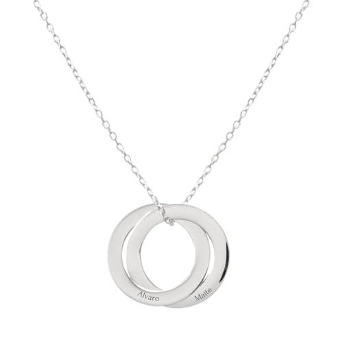 doble aro - Collar con Nombre Aros Personalizados - Cadena Forzada de plata - Regalo Original - Collar Artesanal. Cadena 45 cm + Añargador - Plata de Ley 925/1000 (2 Aros)
