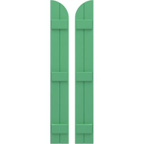 Ekena Millwork ARW401BQ207X65LPH Americraft Two 3 Exterior Real Wood Joined Board-n-Batten Shutters w/Arch Top (Per Pair), 65-in. H, Lily Pads