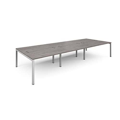 Image of DAMS Connex triple back to back desks 4200mm x 1600mm - white frame, grey oak top
