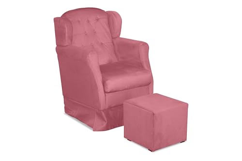 Vit Decor Kit Poltrona de Amamentação Malu Bege com Puff Balanço Suave Capitonê - Conforto Ergonômico para Quarto de Bebê, Berçário e Descanso da Mamãe (Rose)