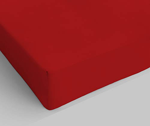 Italian Bed Linen Fitted Sheet with Corner, Microfiber, Red, Single