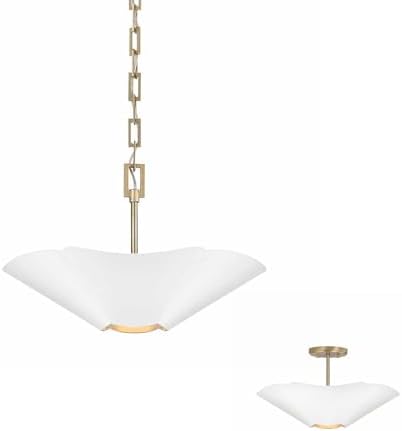 Capital Lighting 355442RE Maeve Chic Style Botanical Petal-Like Metal Convertible Semi Flush/Pendant Ceiling Light, 4-Light 240 Total Watts, 12" H x 19" W, Matte Brass and White