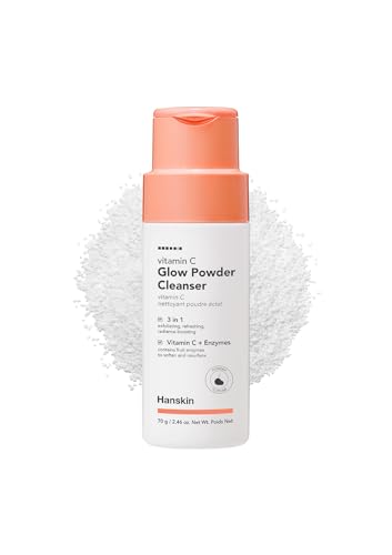 Hanskin Vitamin C Glow Powder Cleanser – Korean Brightening, Exfoliating Face Wash | Papaya Enzyme + Vitamin C for Radiant, Smooth, Even-Toned Skin | Gentle Daily Powder-to-Foam Cleanser | 2.36 fl oz