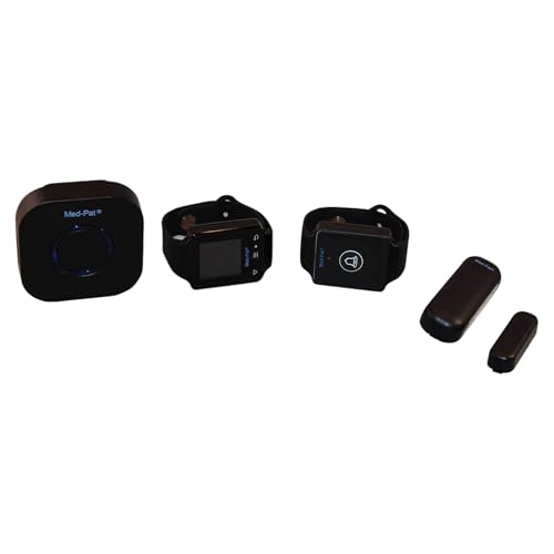 Med-Pat Care-4 Senior Home Safety System - Caregiver Pager Kit - Waterproof Emergency Button, Wearable LCD Touch Screen Receiver, Door Sensor - 5 Volume Options, 38 Ringtones - Independent Living
