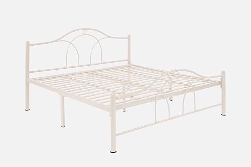 Image of Alto Metal King Size Bed Without Storage | Wrought Iron Double Bed with Headboard & Footboard | Sturdy Powder Coated Platform Bed King Size Cot for BedroomLivingRoom Ivory (75x72)