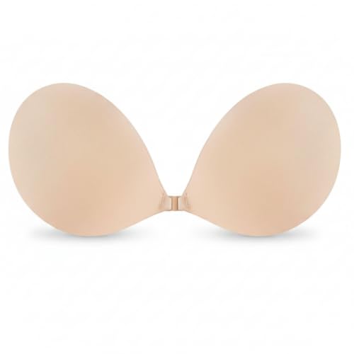 Image of KASHIVAL Women's Strapless Adhesive Bra, Reusable Silicone Push-Up Sticky Bra with Front Clip Closure for Backless and Halter Neck Outfits Fee Size