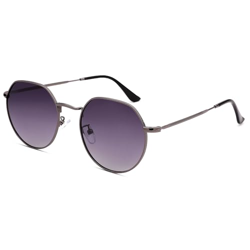 LIU·WEN Retro Round Polarized Sunglasses - Classic Metal Frame Shades for Women Men
