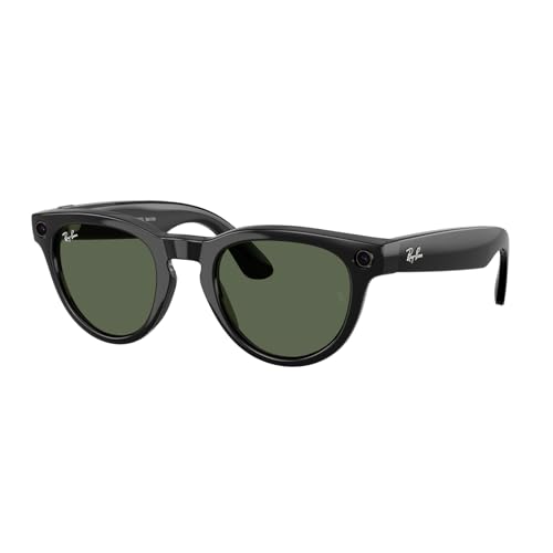 Ray-Ban Meta (Gen 2) Headliner AI Glasses for Men Women Low Bridge Fit 12 MP Camera 3K Ultra HD Video Open-Ear Audio Meta AI 2X Battery Life Shiny Black / G15 Green Lenses