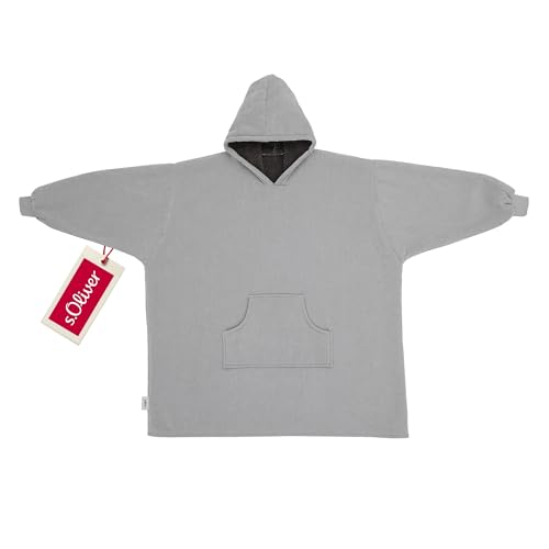 s.Oliver Lounge Hoodie Einheitsgröße - Polyesterflausch kuschelig warm & waschbar Decke mit Ärmeln grau
