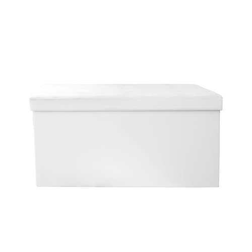 Coffre banc pliable blanc 76x37,5 cm en simili cuir polyuréthane HOME DECO FACTORY HD3406 - 2
