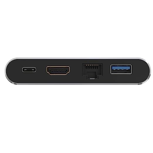 Image of USB HUB 4 in 1 USB-C to HUB HDMI, Ethernet, USB 3.0, USB Type-C Adaptor Converter for Type C Laptops and Desktop, Grey (USB C to 4 in 1 with RJ45 HUB)