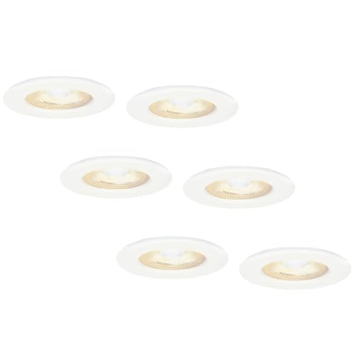 HOFTRONIC 6x Nola - LED Einbaustrahler 68mm Weiß - IP65 Wasserdicht für Außen, Dachüberstand und Bad - 5W 480lm - 2700K Extra Warmweiß - Deckeneinbauleuchte Einbauspots