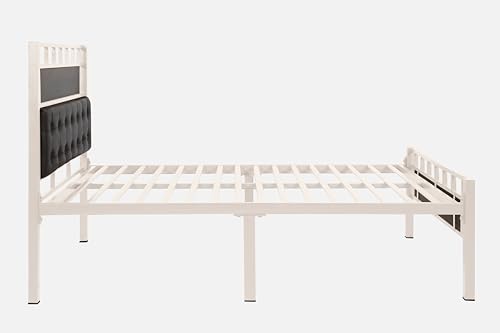 Image of Orvo Metal Extra Single Size Bed Without Storage | Wrought Iron Single Bed with Headboard & Footboard| Sturdy Powder Coated Platform Cot for Bedroom (Orvo Ivory)