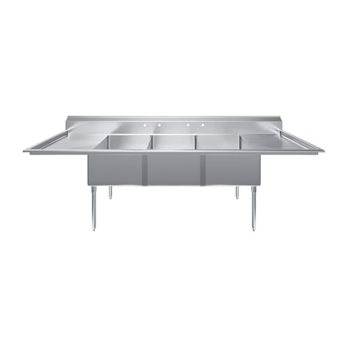 Image of 120 in. x 30 in. Stainless Steel Three Compartment Sink with 24 in. x 24 in. x 14 in. Bowls and Dual 24 in. Drainboards