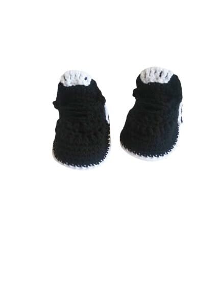 Crochet Baby Shoes, Crochet Soccer Shoes, Baby's First Cleats, Black White Baby Sports Football (0-3 months)4