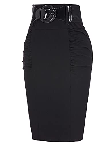 Belle Poque Stretchy Pencil Skirts For Work Business Black, Size Large Kk271-1 #TOP2