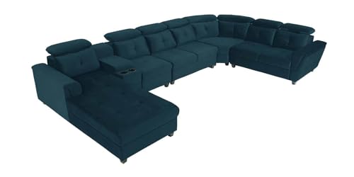 Image of Mishel 12 Seater Sofa Set for Living Room | Sectional U Shaped 12 Seater Sofa with Storage & Cupholder (Teal Fabric, LHS)