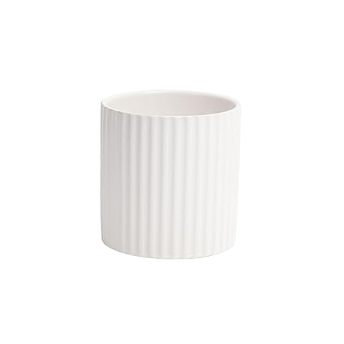 siduytin Gestreifter Keramik Blumentopf im nordischen Stil, rund, Glatte Oberfläche, für Büro, Garten, Topfschmuck, Geschenke, Weiss, 10 * 10cm